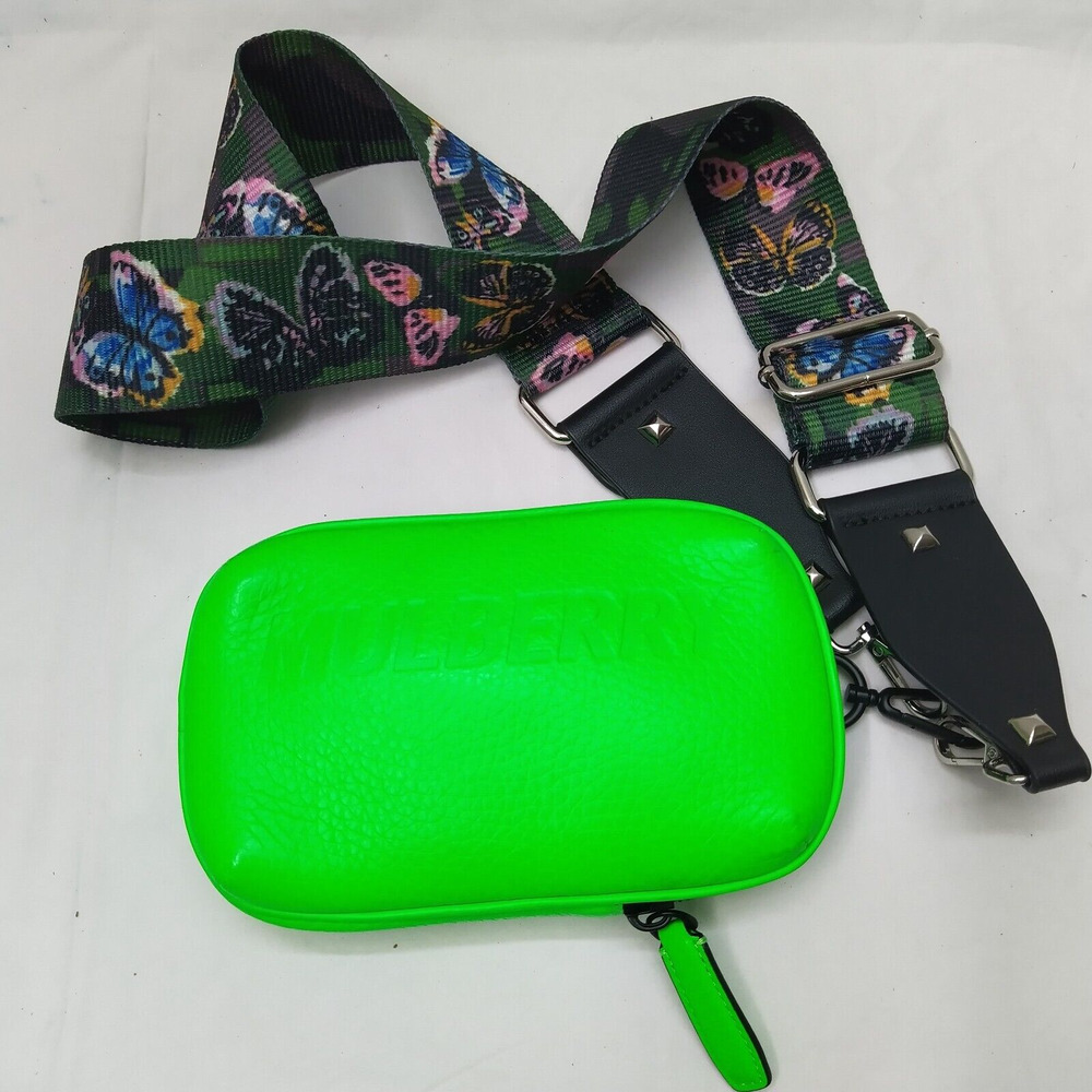 Mulberry England Neon Green Pebbled Leather Zipped Crossbody Bag - Pouch Wallet